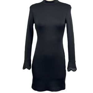 CLOVER CANYON womens black fitted lace accented long sleeve mock neck dress